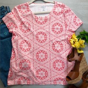 Croft & Barrow Coral Medallion Print Classic Tee Top Size XL